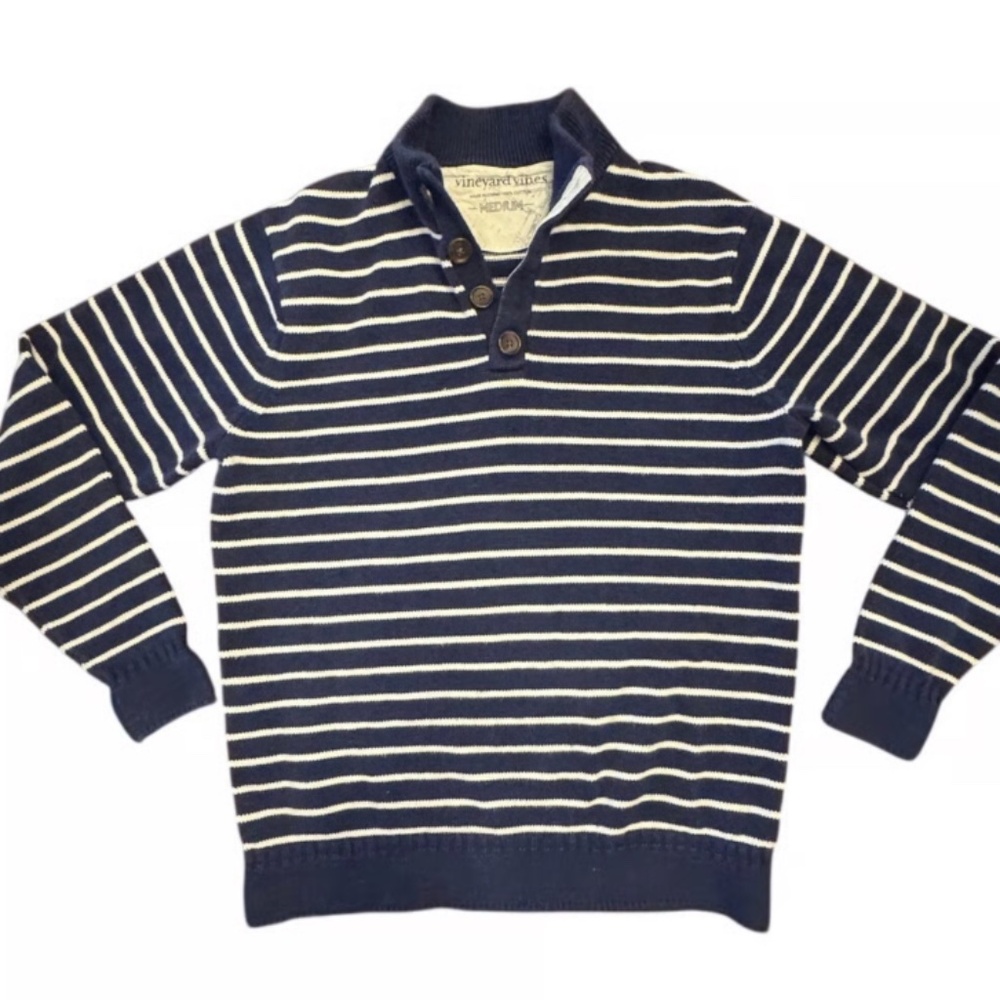 Vineyard Vines Mens Large Long Sleeve 1/4 Button Front Pullover Sweater Blue